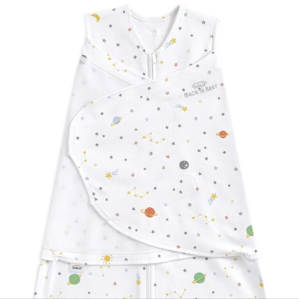 Two NB 0-3mo Halo Sleepsack Swaddles in Space Pattern